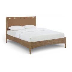 Santos Brown Vegan Leather Headboard And Wood King Bed
