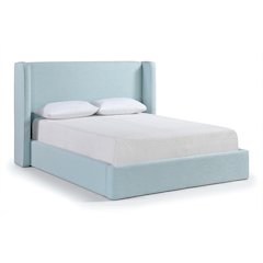 Kendall Light Blue Linen Textured Fabric Upholstered King Bed