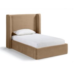 Kendall Beige Velvet Upholstered Twin Bed