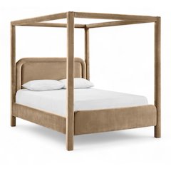 Salina Beige Velvet Upholstered Queen Bed