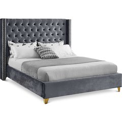 Barolo Grey Velvet Queen Bed