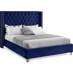 Barolo Navy Velvet Queen Bed