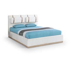 Bennet Cream Linen Textured Fabric Upholstered King Bed