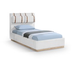 Bennet Cream Linen Textured Fabric Upholstered Twin Bed