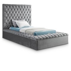 Bliss Grey Velvet Twin Bed