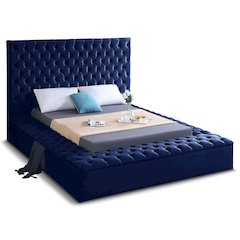 Bliss Navy Velvet Queen Bed