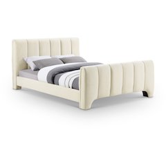 Camila Beige Chenille Fabric Queen Bed