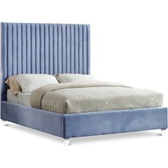 Candace Sky Blue Velvet Queen Bed