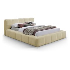 Carlin Beige Chenille Fabric Queen Bed