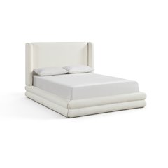 Chandra Cream Linen Textured Fabric Upholstered King Bed