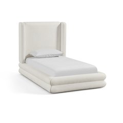 Chandra Cream Linen Textured Fabric Upholstered Twin Bed