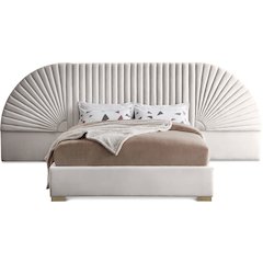 Cleo Cream Velvet Queen Bed