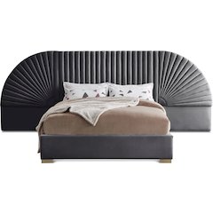 Cleo Grey Velvet Queen Bed