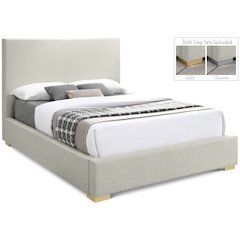 Crosby Beige Linen Textured Fabric King Bed