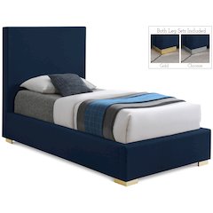 Crosby Navy Linen Textured Fabric Twin Bed