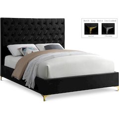 Cruz Black Velvet Queen Bed