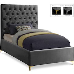 Cruz Grey Velvet Twin Bed