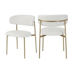 Brushed Gold Dining Chairs Set of 2 with Off-White Vegan Leather Upholstery