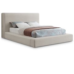 Devin Beige Linen Textured Fabric Queen Bed