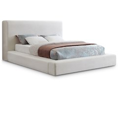 Devin Cream Linen Textured Fabric King Bed