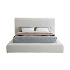 Linen Platform Bed Frame, with Storage, Cream Linen Textured Fabric, King
