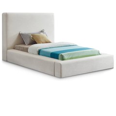 Devin Cream Linen Textured Fabric Twin Bed