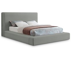 Devin Grey Linen Textured Fabric Queen Bed