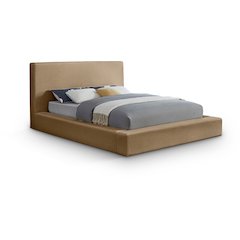 Dorian Beige Velvet Queen Bed