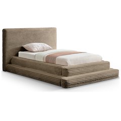 Drew Taupe Corduroy Fabric Twin Bed