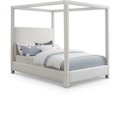 Emerson Cream Linen Textured Fabric Queen Bed