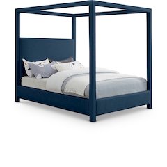 Emerson Navy Linen Textured Fabric Queen Bed