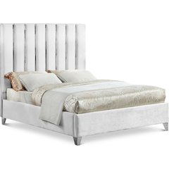 Enzo White Velvet Queen Bed