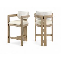 Ravina Cream Vegan Leather and Linen Textured Fabric Upholstered Counter Stool