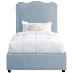 Linen Textured Fabric Platform Bed, Light Blue Linen Textured Fabric