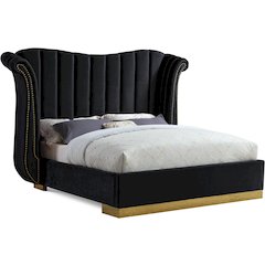 Flora Black Velvet Queen Bed
