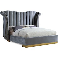 Flora Grey Velvet Queen Bed