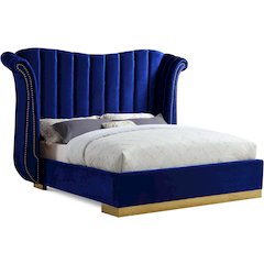 Flora Navy Velvet King Bed