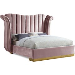 Flora Pink Velvet Queen Bed