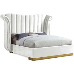Flora White Velvet Queen Bed