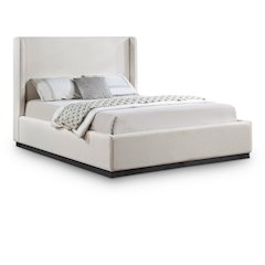 Flynn Beige Linen Textured Fabric Queen Bed