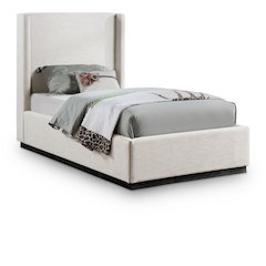 Flynn Beige Linen Textured Fabric Twin Bed