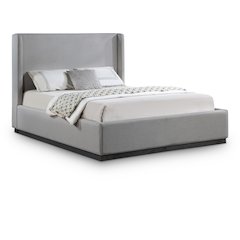 Flynn Grey Linen Textured Fabric King Bed