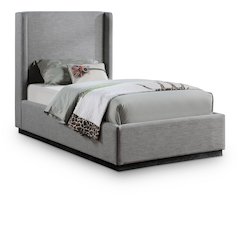 Flynn Grey Linen Textured Fabric Twin Bed