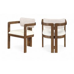 Ravina Beige Vegan Leather and Linen Fabric Upholstered Dining Chair, Set of 2