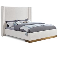 Halton Cream Boucle Fabric Queen Bed