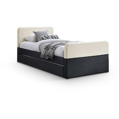 Ivy Black & Cream Velvet Twin Trundle/Storage Bed