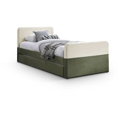 Ivy Olive & Cream Velvet Twin Trundle/Storage Bed