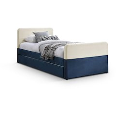 Ivy Navy & Cream Velvet Twin Trundle/Storage Bed