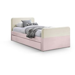 Ivy Pink & Cream Velvet Twin Trundle/Storage Bed