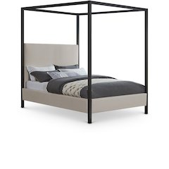 James Beige Linen Textured Fabric Queen Bed